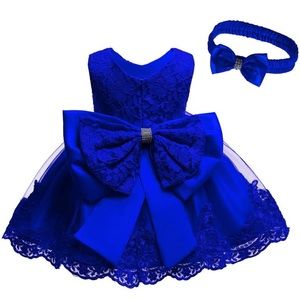 Baby Girls Pageant Lace Dresses Toddler Party Embroiderer Dress with Headwear